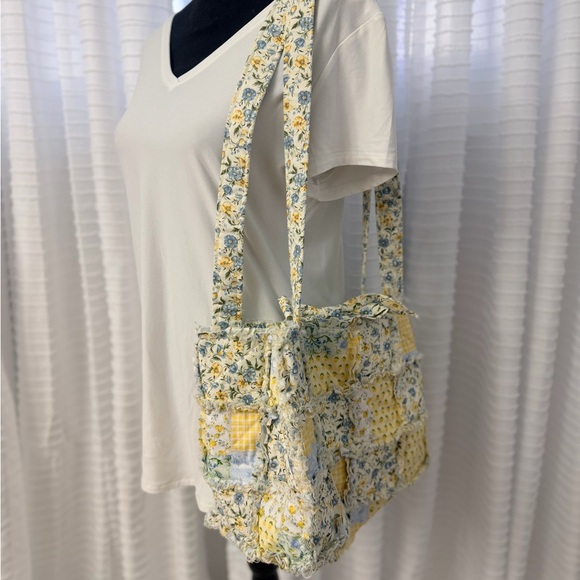 Handmade Handbags - Yellow Floral Patchwork Shoulder Tote - Feminine Patchwork Design